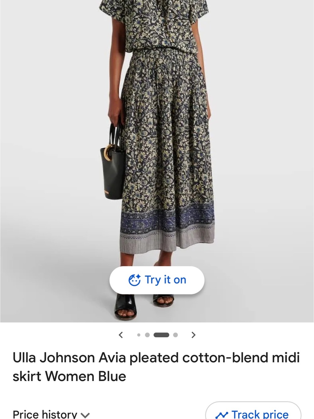 Ulla Johnson Navy and Cream Floral Pleated Cotton-Blend Midi Skirt
